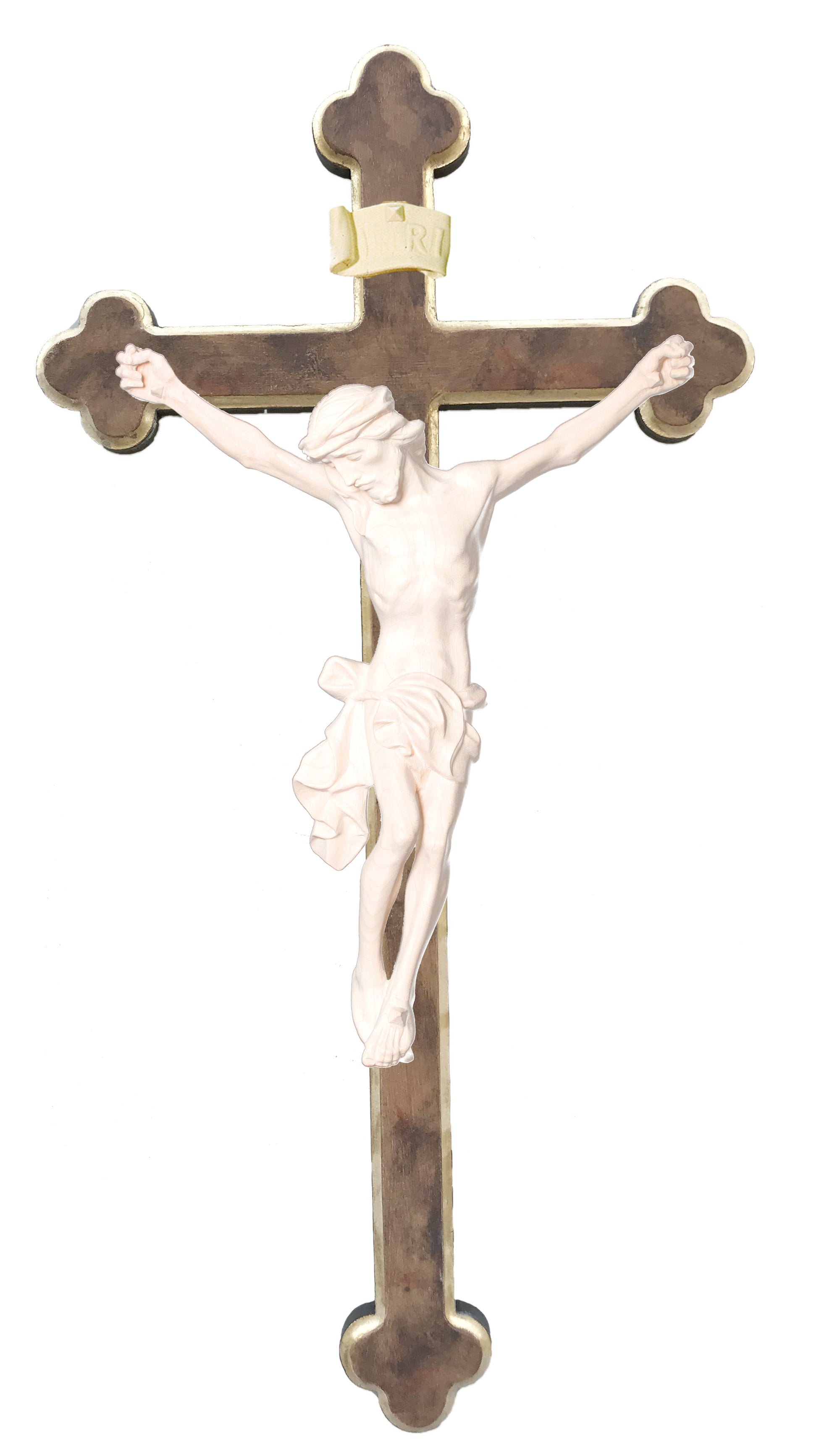 Corps du Christ sur croix baroque en bois