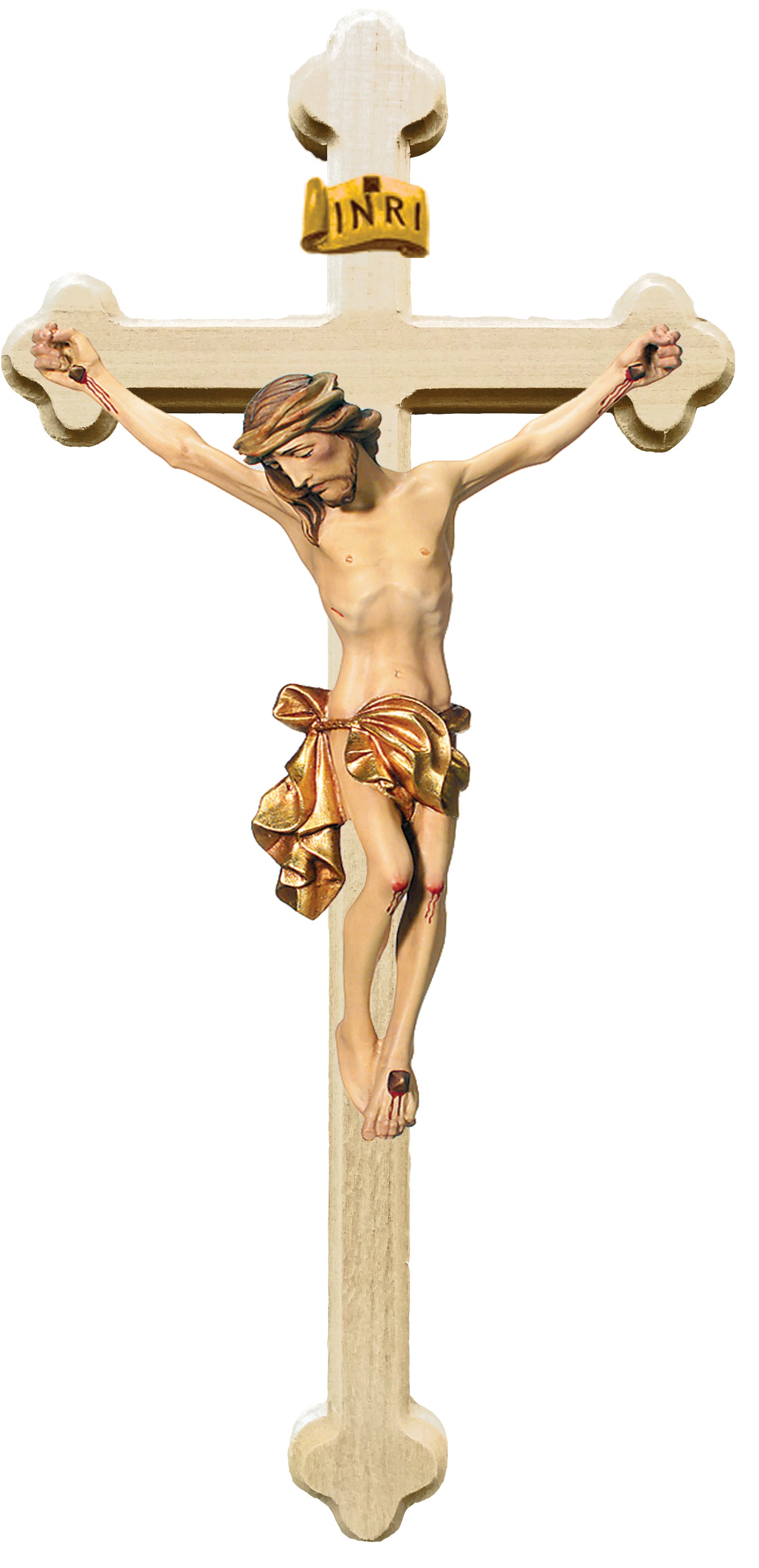 Christuskörper auf traditionellem Kreuz - in Brauntönen lasiert