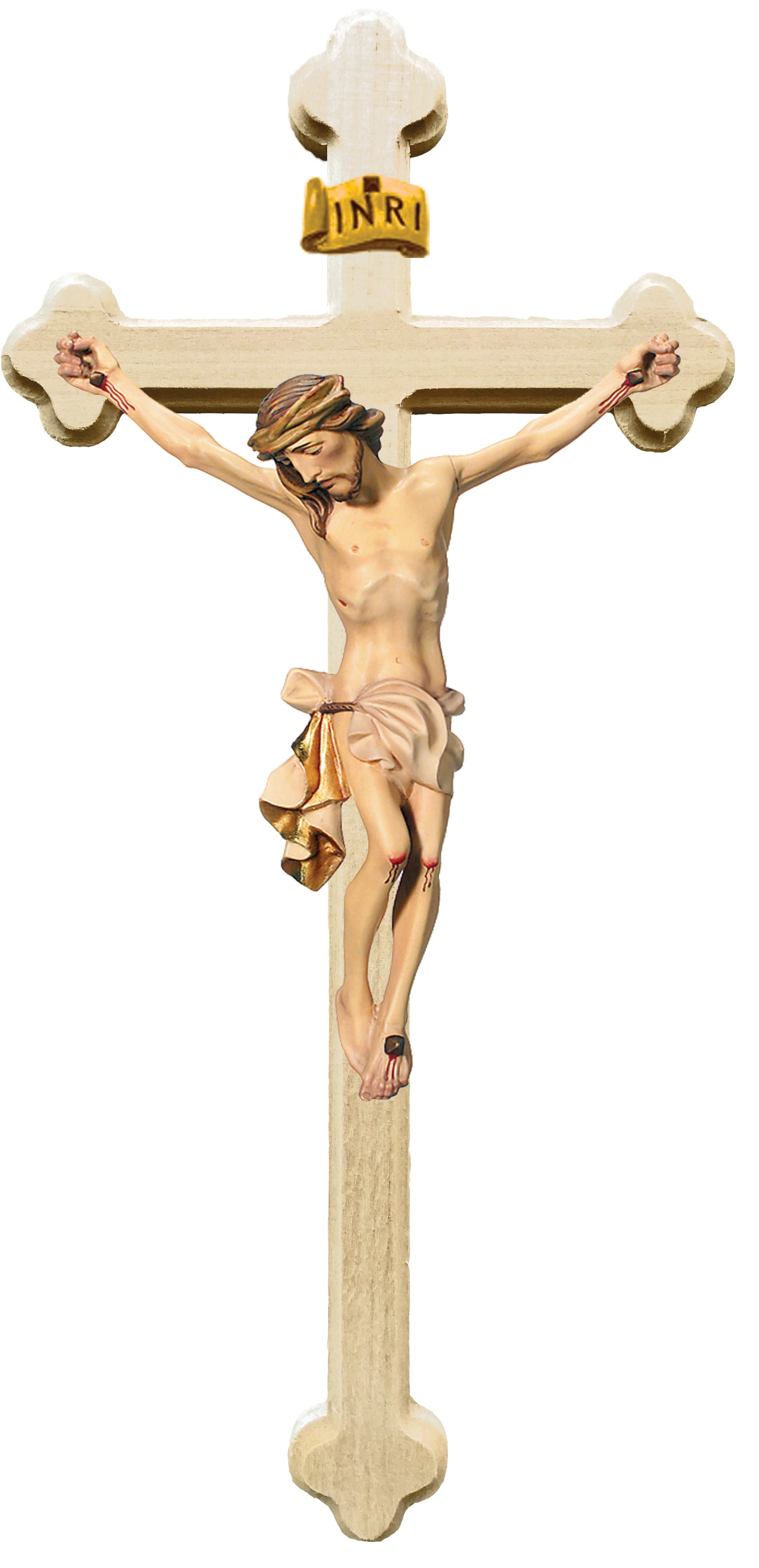 Christuskörper auf traditionellem Kreuz - in Brauntönen lasiert