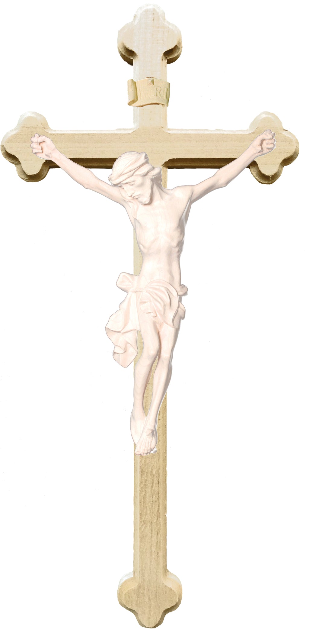 Christuskörper auf traditionellem Kreuz - in Brauntönen lasiert