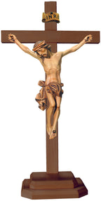 Christuskörper mit Sockel auf Kreuz - Blaues Tuch