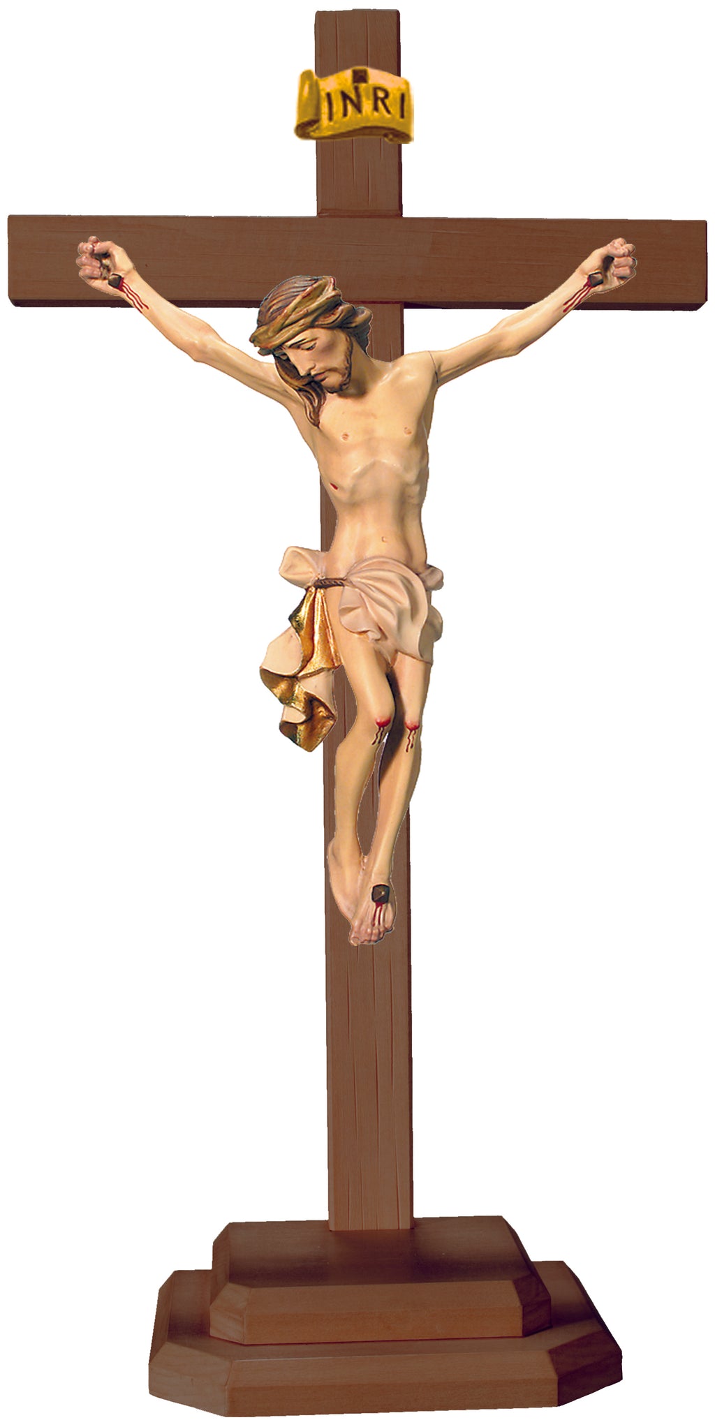Christuskörper mit Sockel auf Kreuz - Blaues Tuch