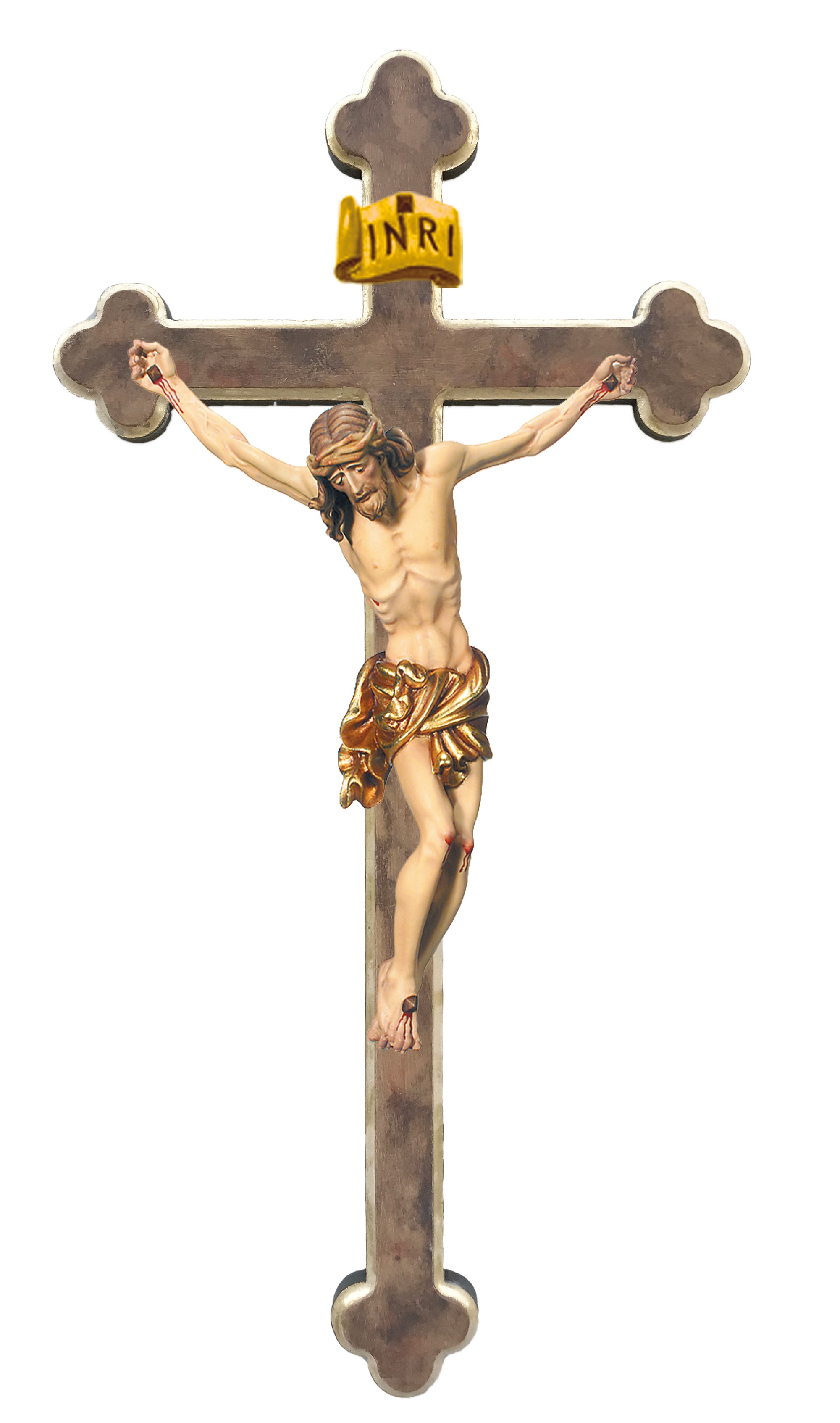 Body of Christ on baroque cross wood carved - color
