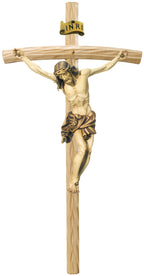 Christus Körper auf gebogenen hellen Balken - Blaues Tuch