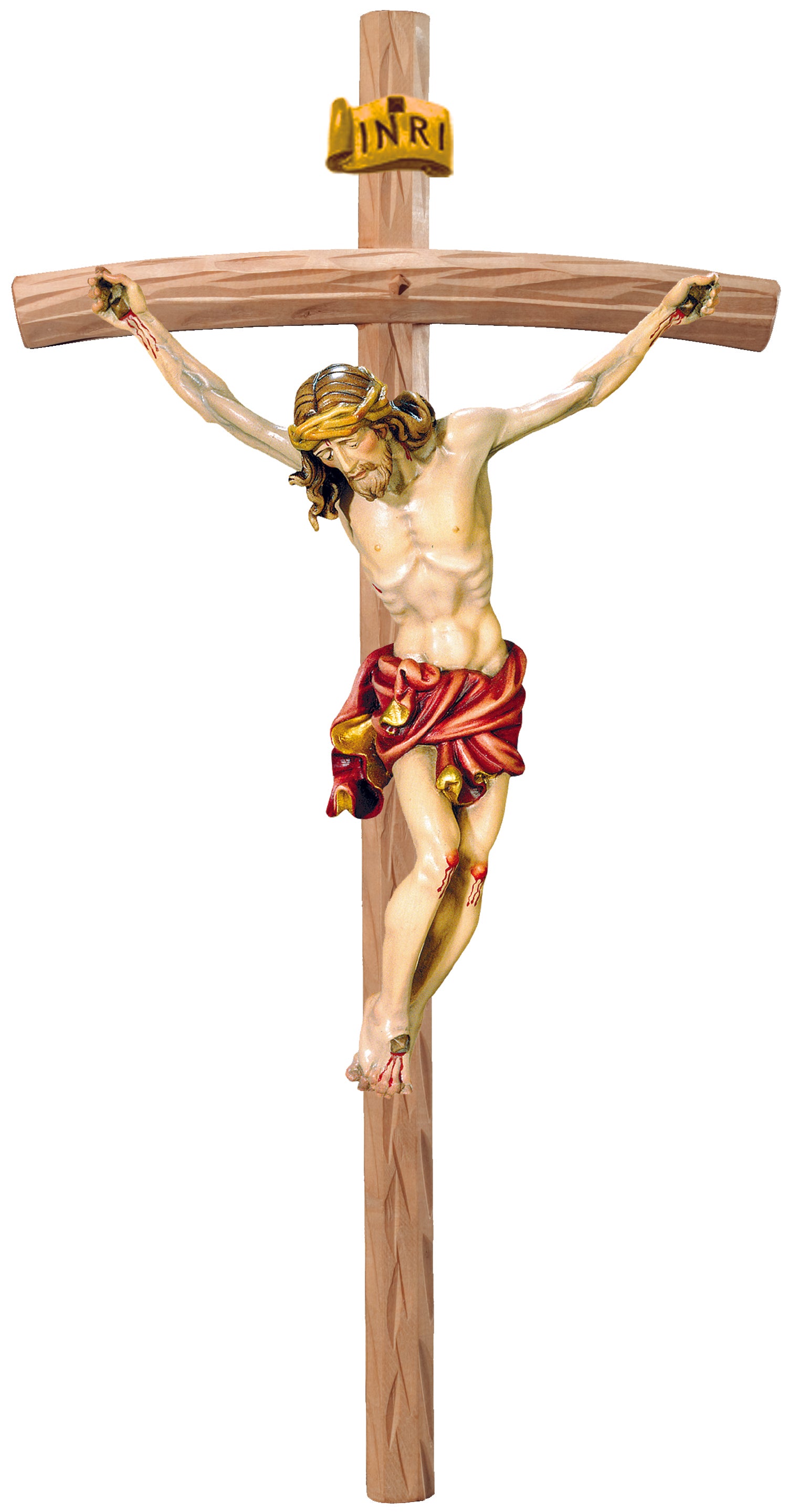 Christus Körper auf gebogenen hellen Balken - Blaues Tuch