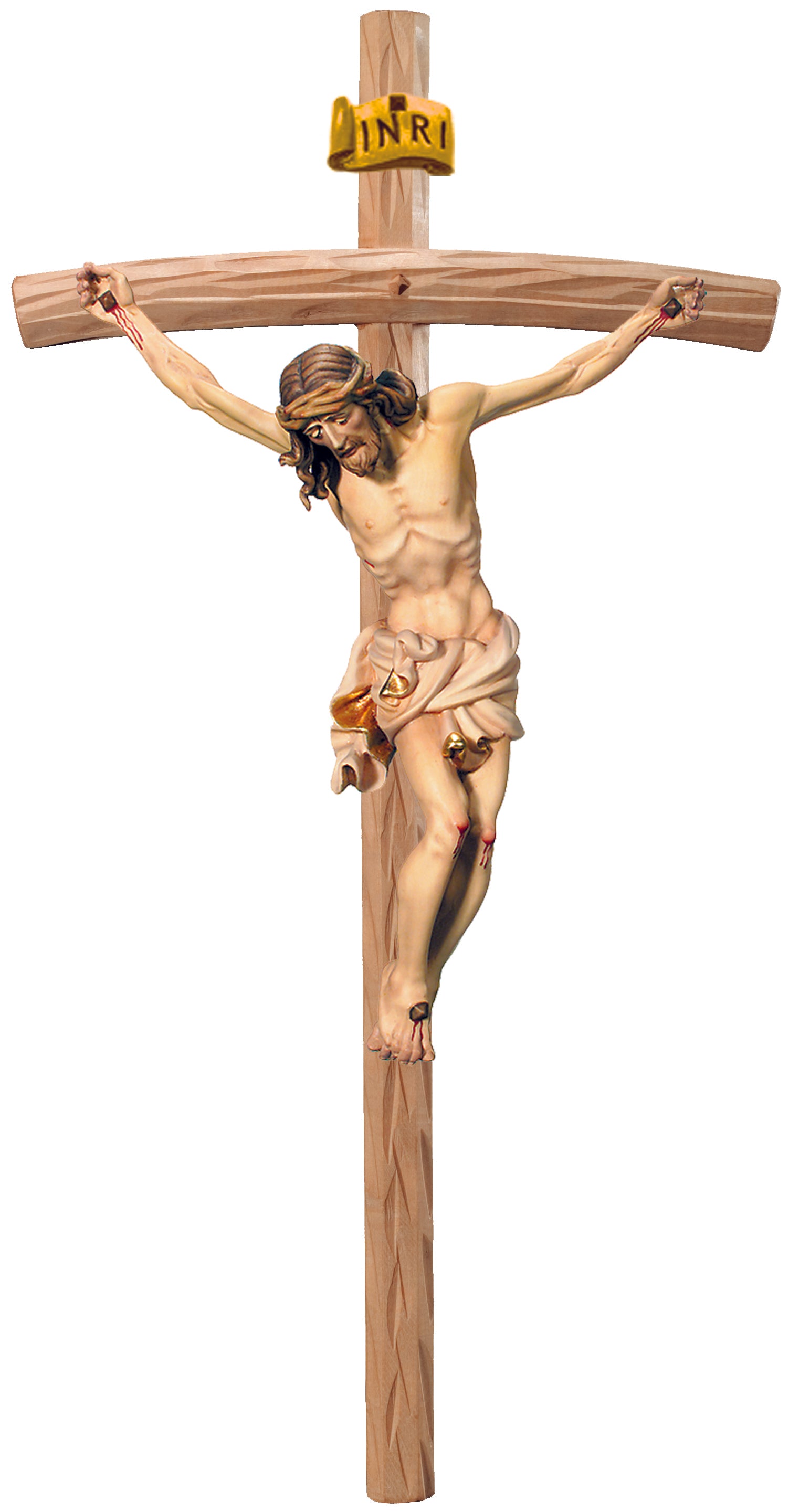 Christus Körper auf gebogenen hellen Balken - Blaues Tuch