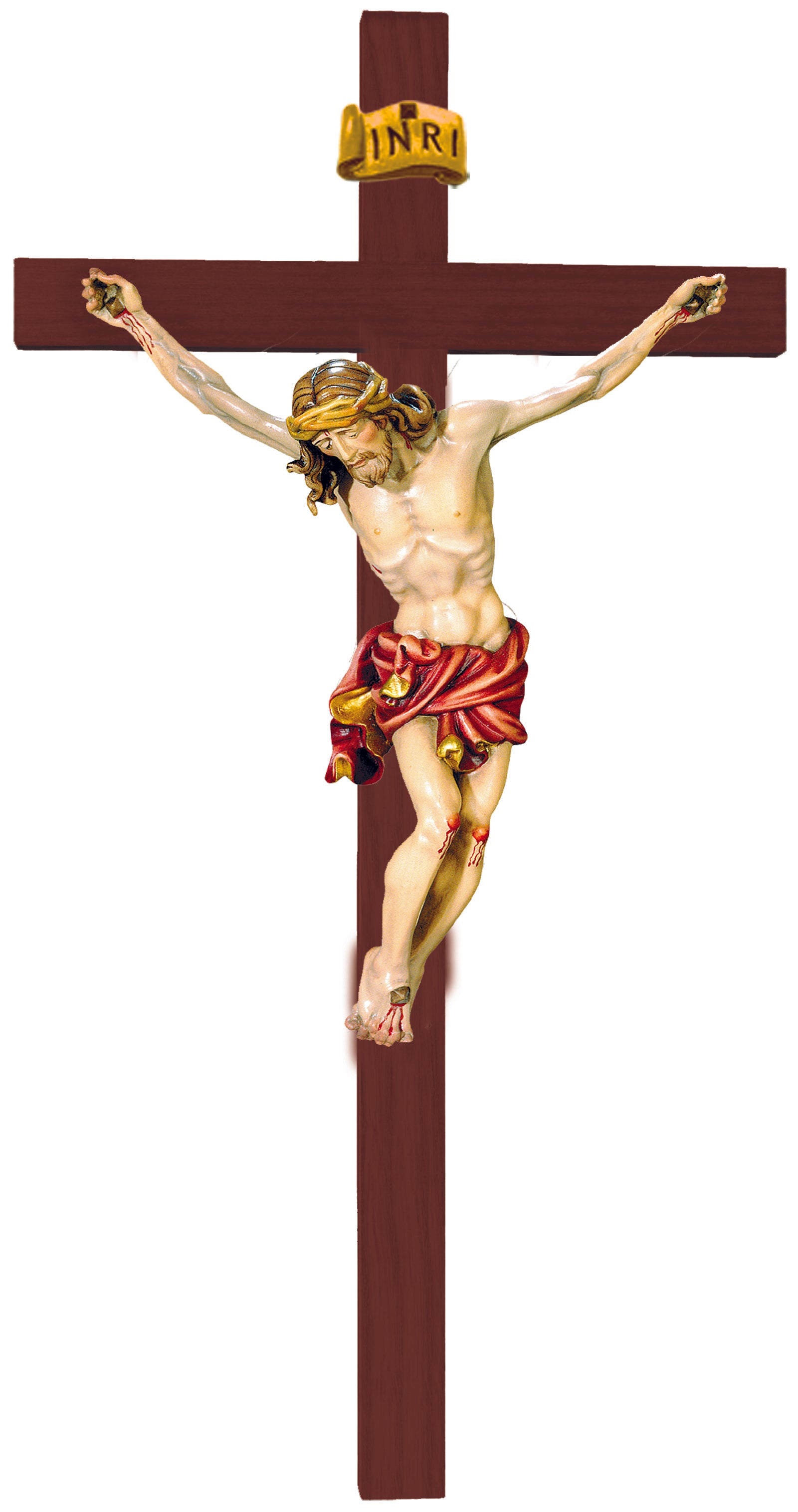 Christuskörper auf geradem Kreuz - Blaues Tuch