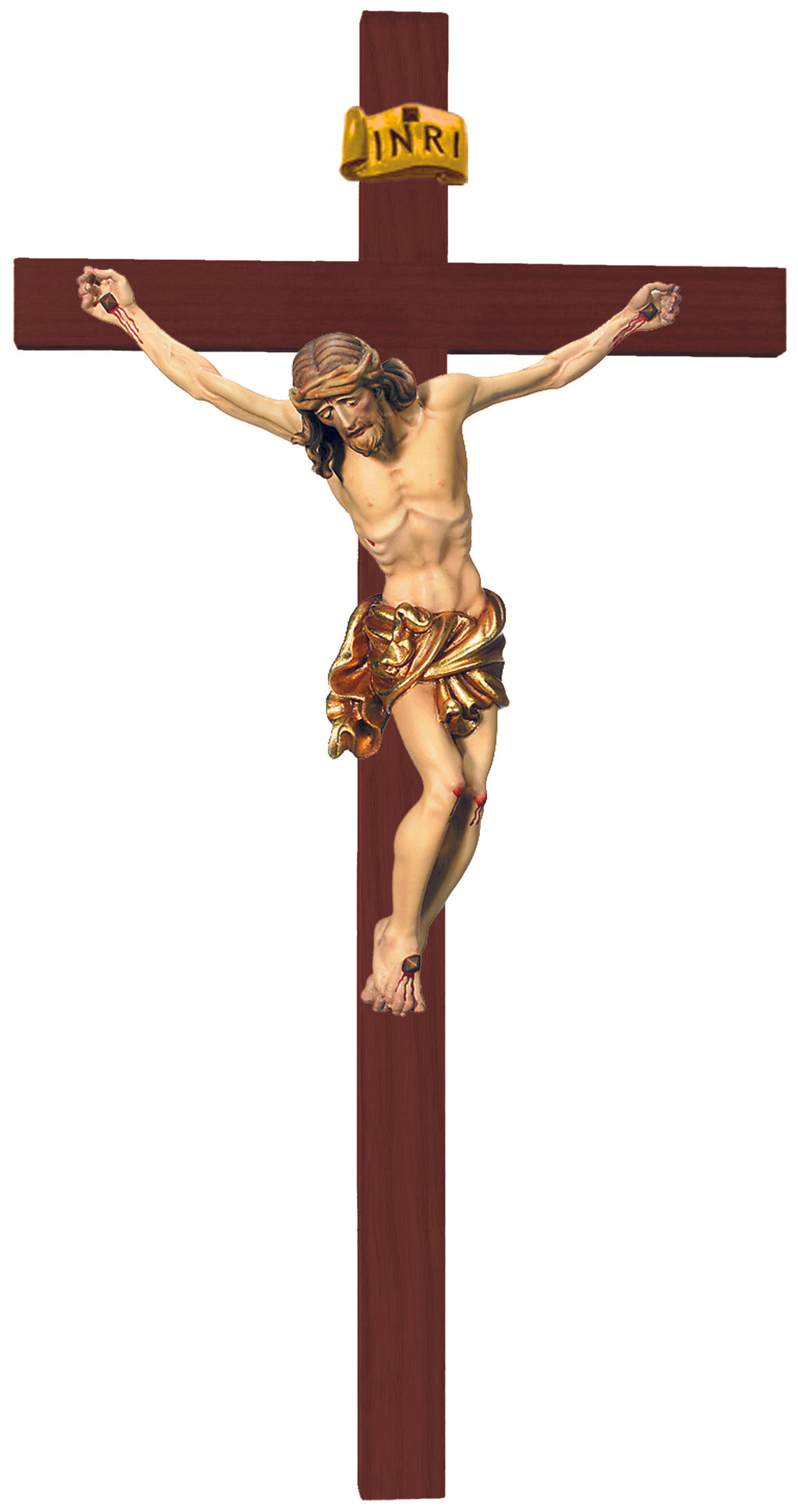 Christuskörper auf geradem Kreuz - Blaues Tuch