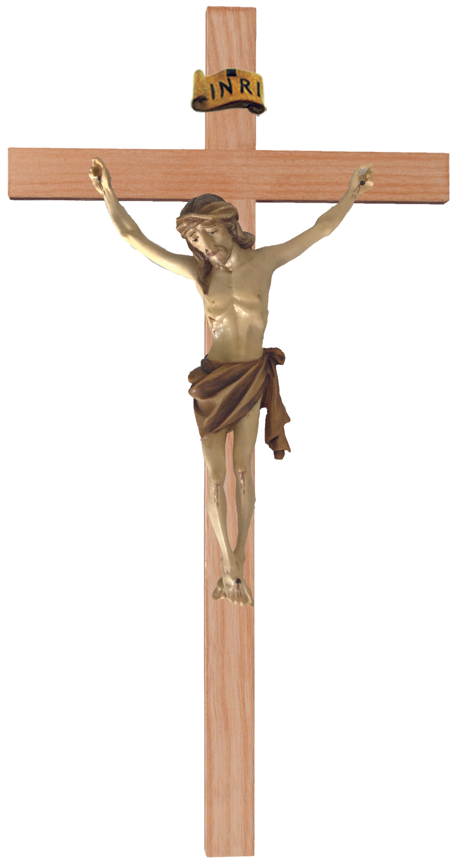 Crucifix sur croix droite bois clair