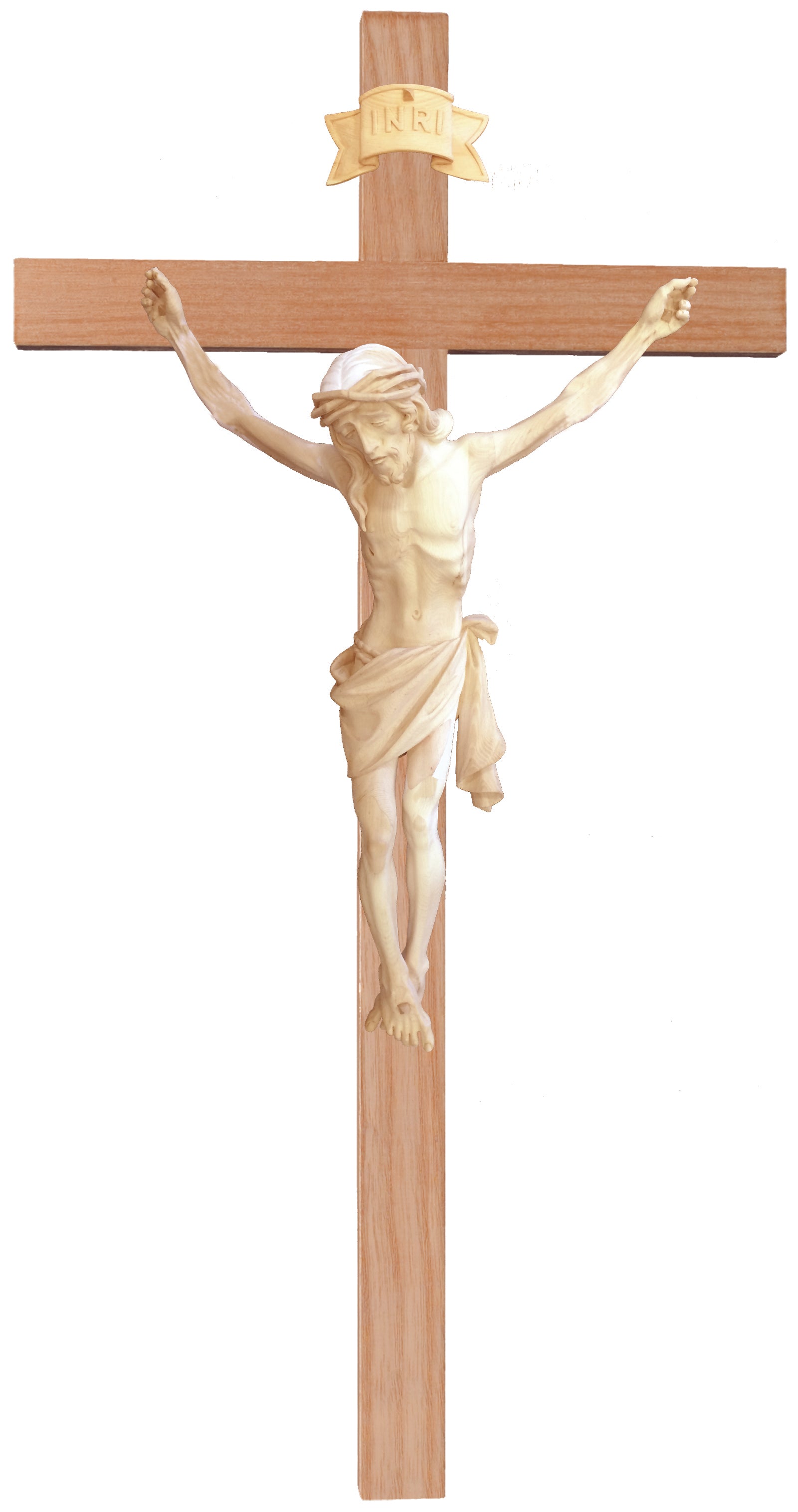 Crucifix sur croix droite bois clair
