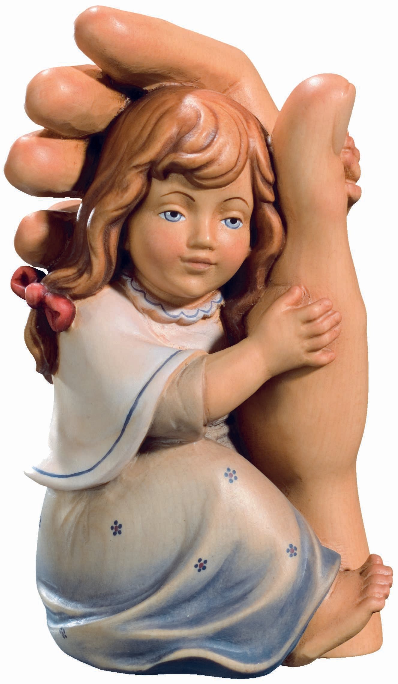 Ange gardien en bois avec bébé
