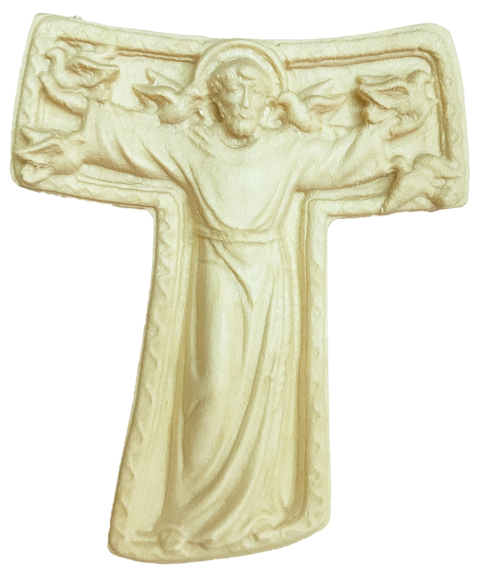 Tau-Kreuz mit Franziskus - mit Ölfarben lasiert