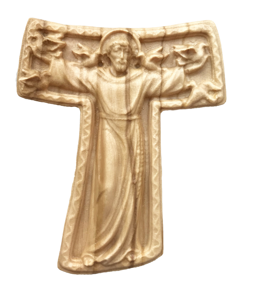 Tau-Kreuz mit Franziskus - mit Ölfarben lasiert