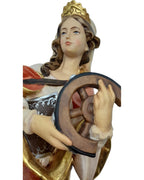Heilige Katharina von Alexandria Märtyrerin mit Rad als Holzfigur - mit Ölfarben lasiert