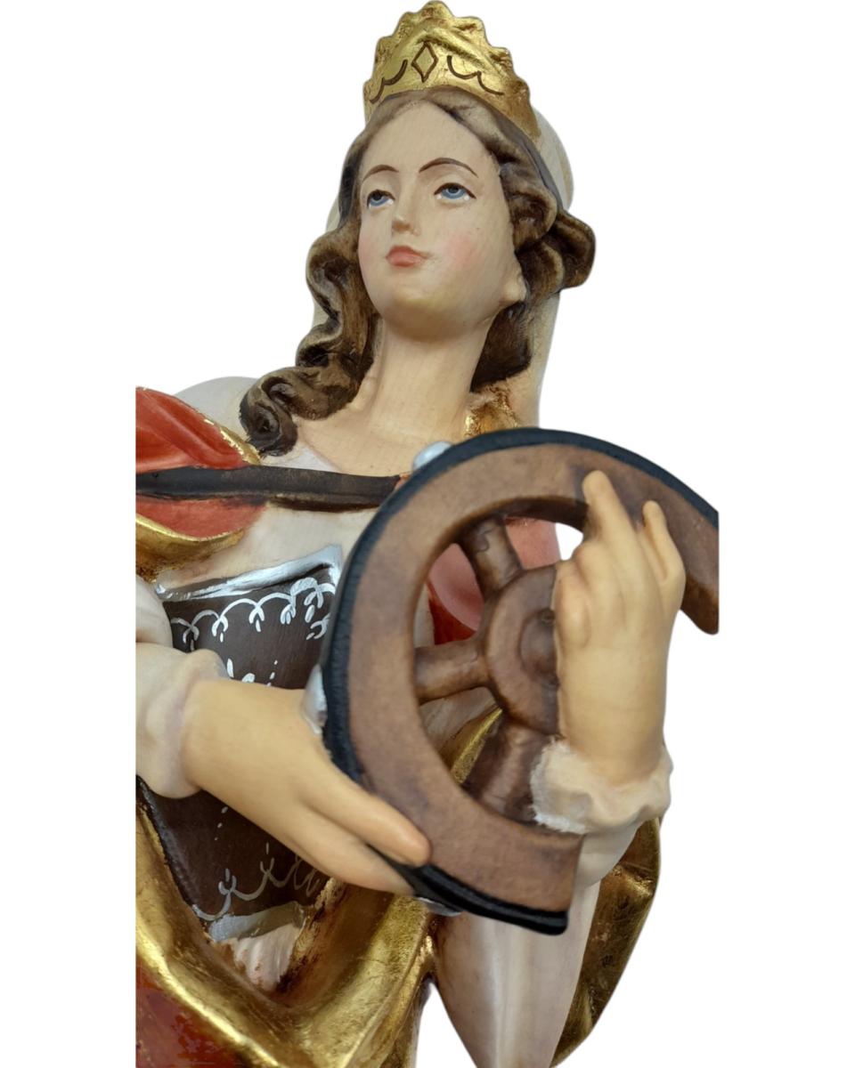 Heilige Katharina von Alexandria Märtyrerin mit Rad als Holzfigur - mit Ölfarben lasiert