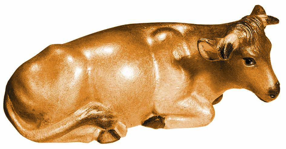 Bœuf couché sculpté en bois