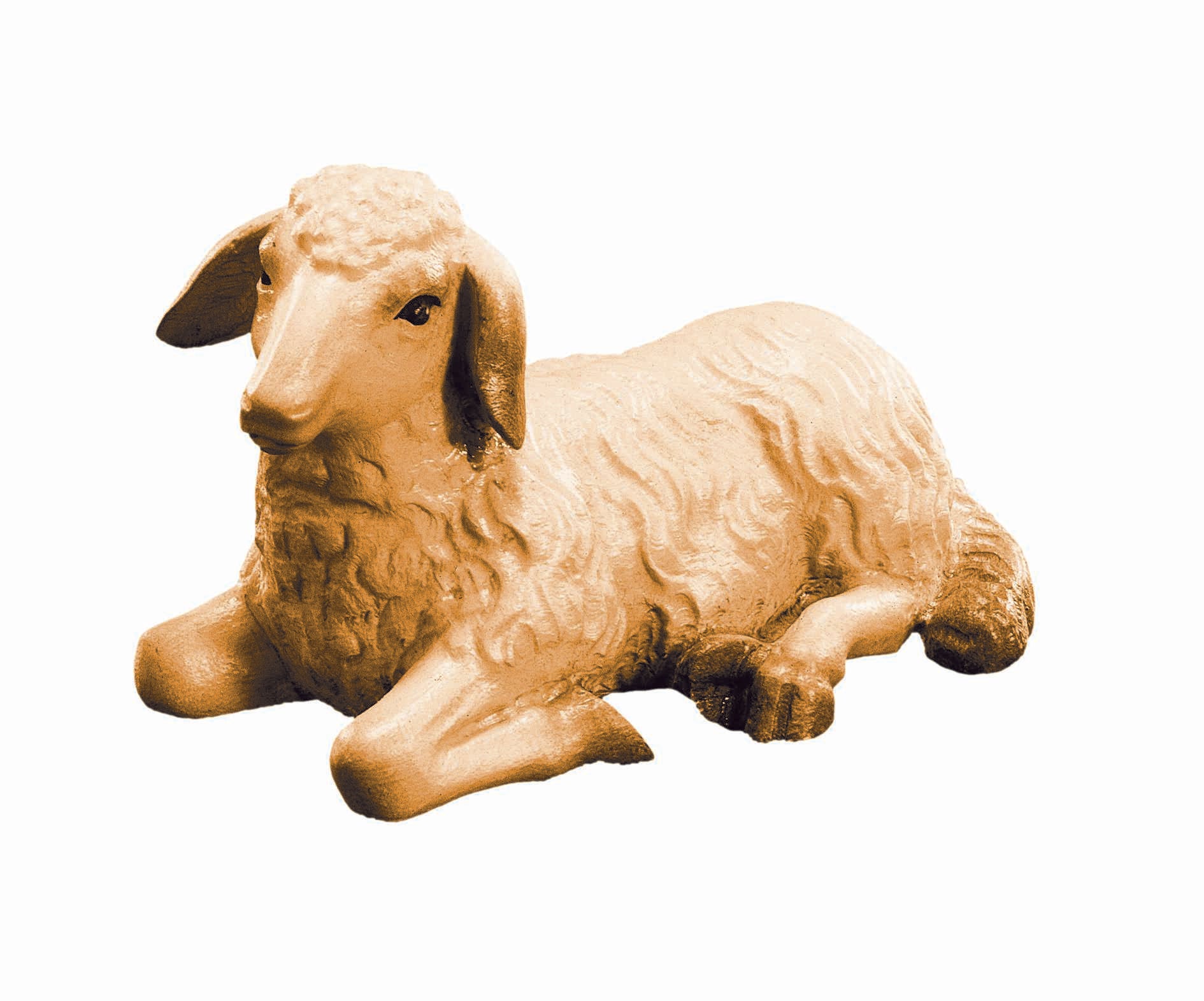 Liegendes Schaf aus Holz Krippenfigur - mit Ölfarben lasiert