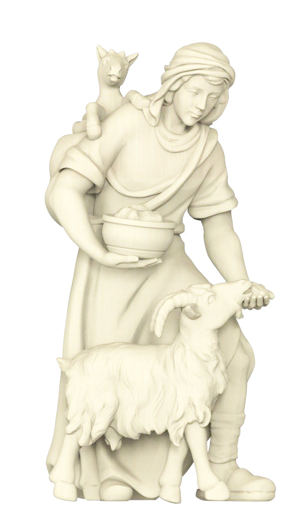 Berger avec chèvre et chevreau sur l'épaule