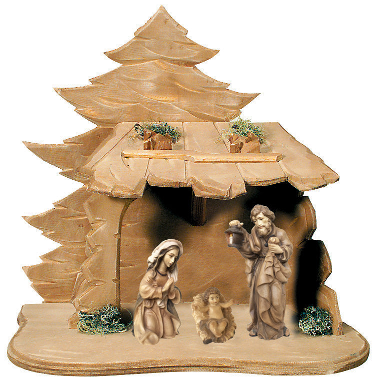 Crèche Sainte Famille avec cabane en bois