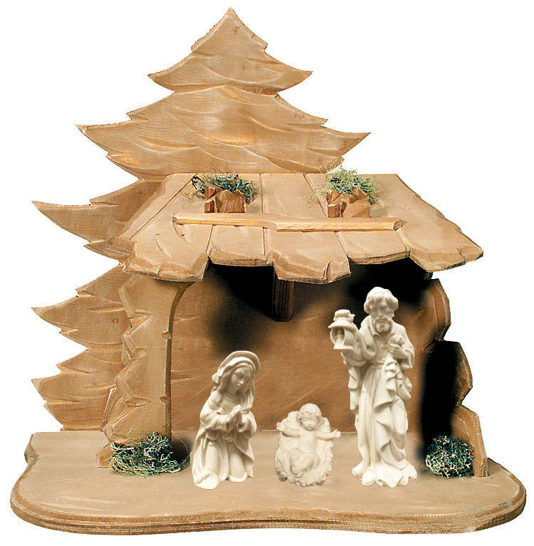 Crèche Sainte Famille avec cabane en bois