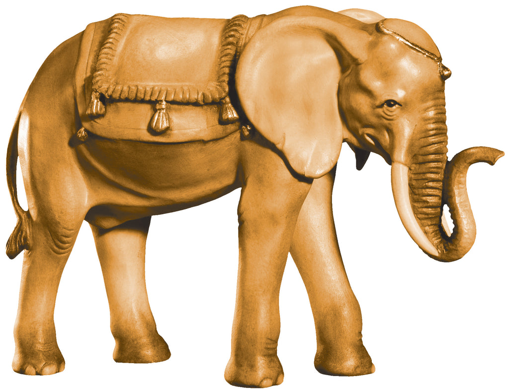 Elefant mit Sattel und erhobenem Rüssel - mit Ölfarben lasiert
