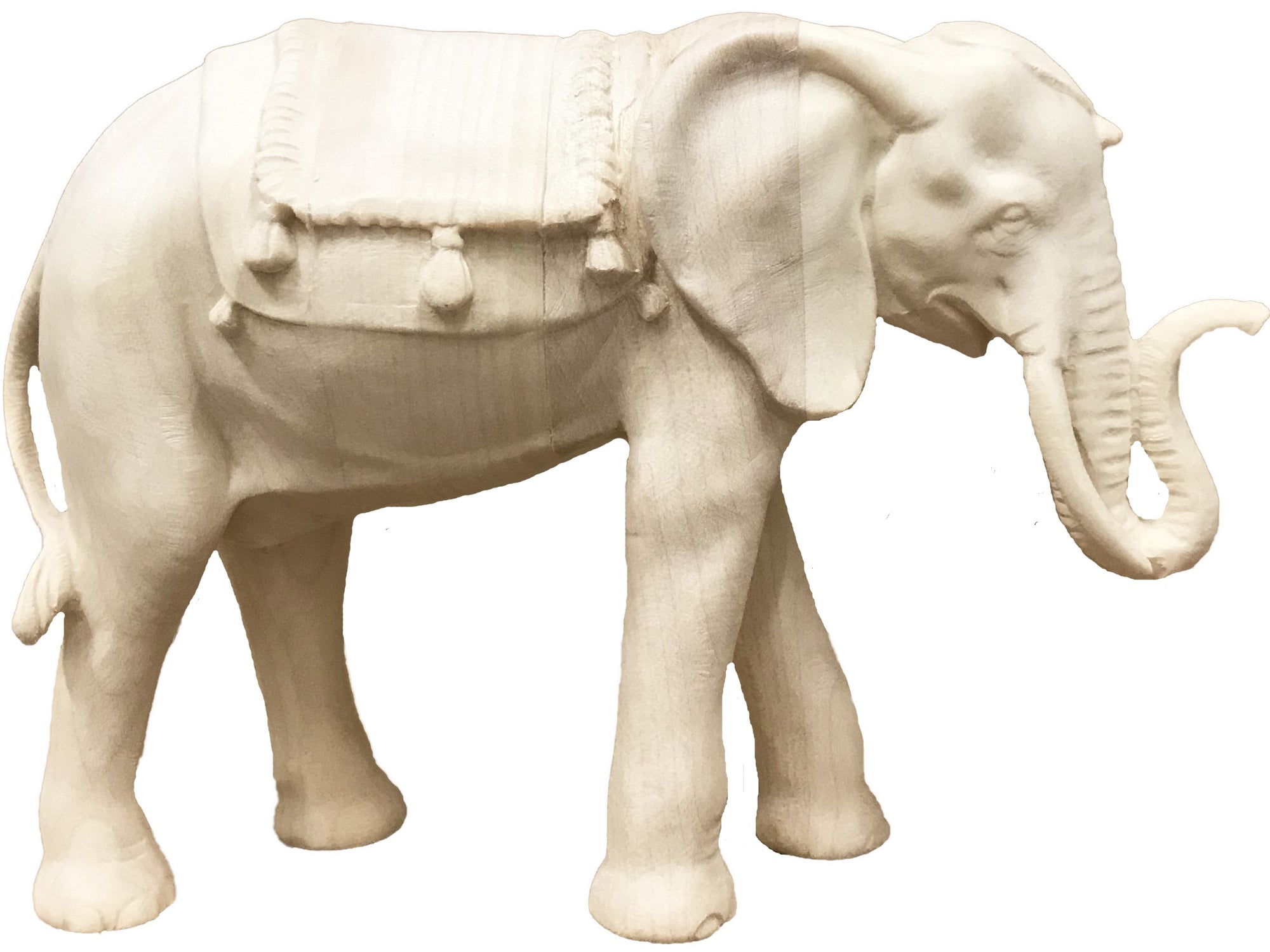 Éléphant avec selle et trompe surélevée