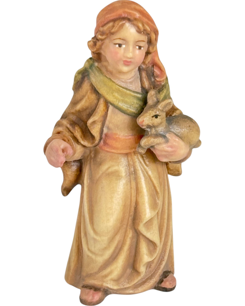 Schäferin für Krippe mit Hase - mit Ölfarben lasiert