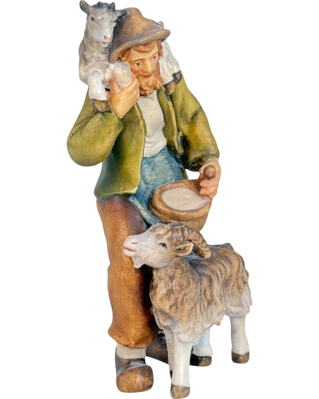 Berger avec barbe, chapeau et 2 chèvres