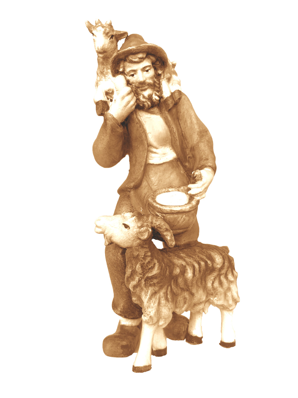 Berger avec barbe, chapeau et 2 chèvres