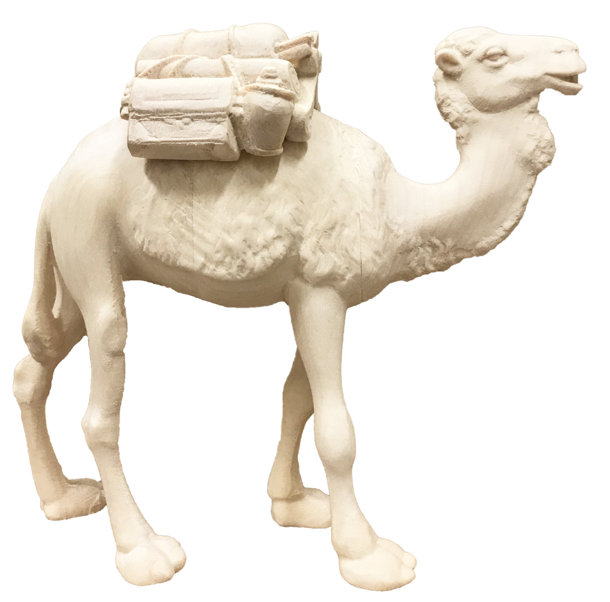 Kamel stehend mit Gepäck und Geschenke - mit Ölfarben lasiert
