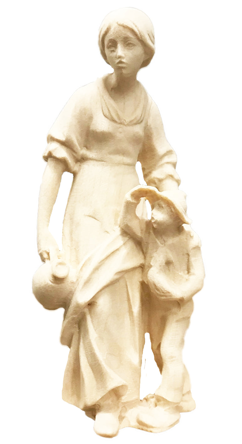 Hirtin mit Buben aus Holz - mit Ölfarben lasiert