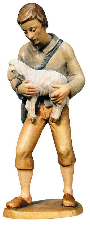 Shepherd with sheep wood carving - Nativity scene - color