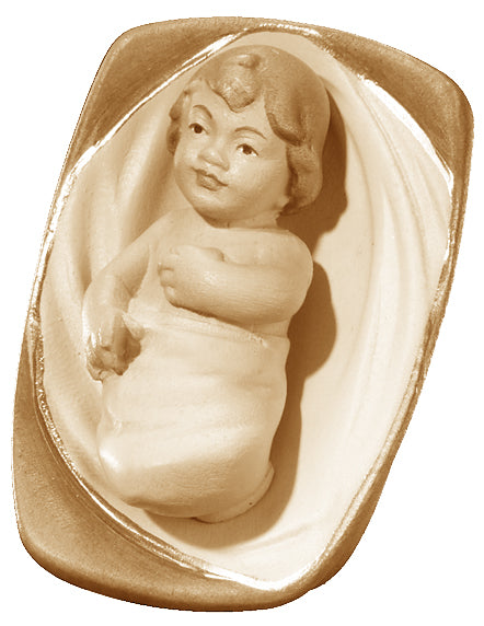 Enfant Jésus en bois avec berceau
