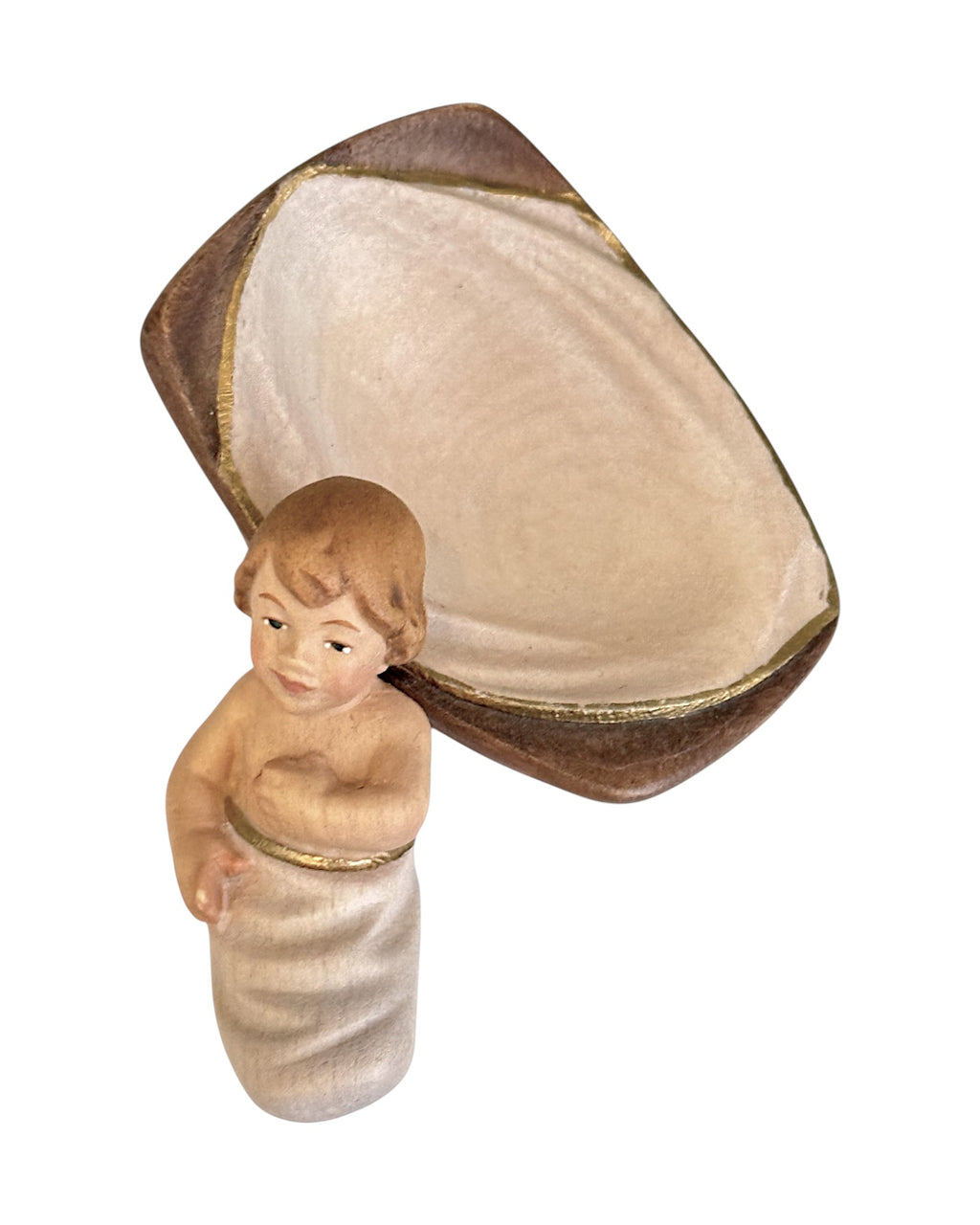 Infant with Cradle wood carved - color
