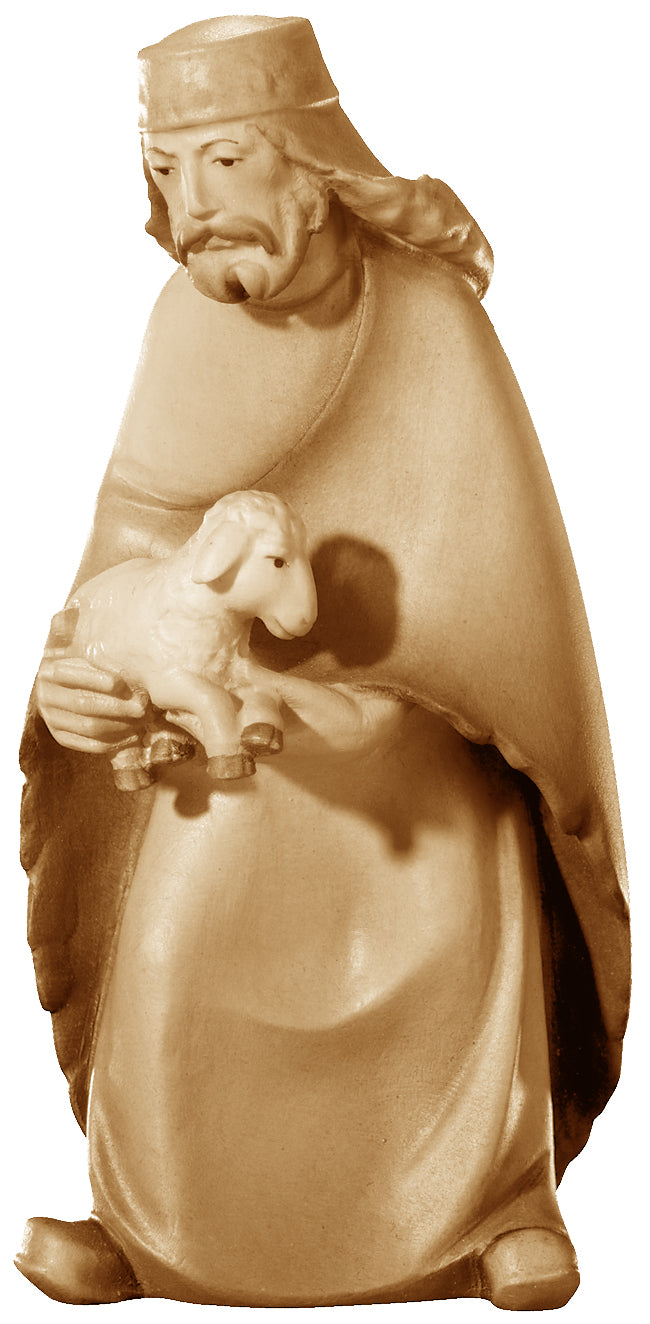 Berger avec mouton sculpté en bois
