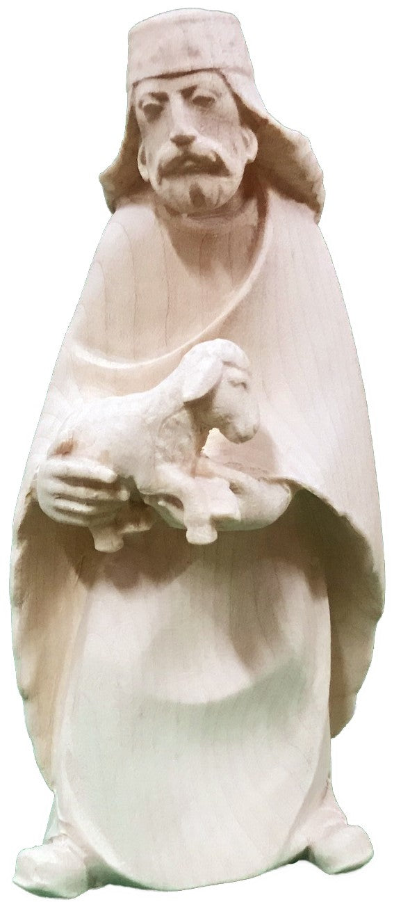Berger avec mouton sculpté en bois