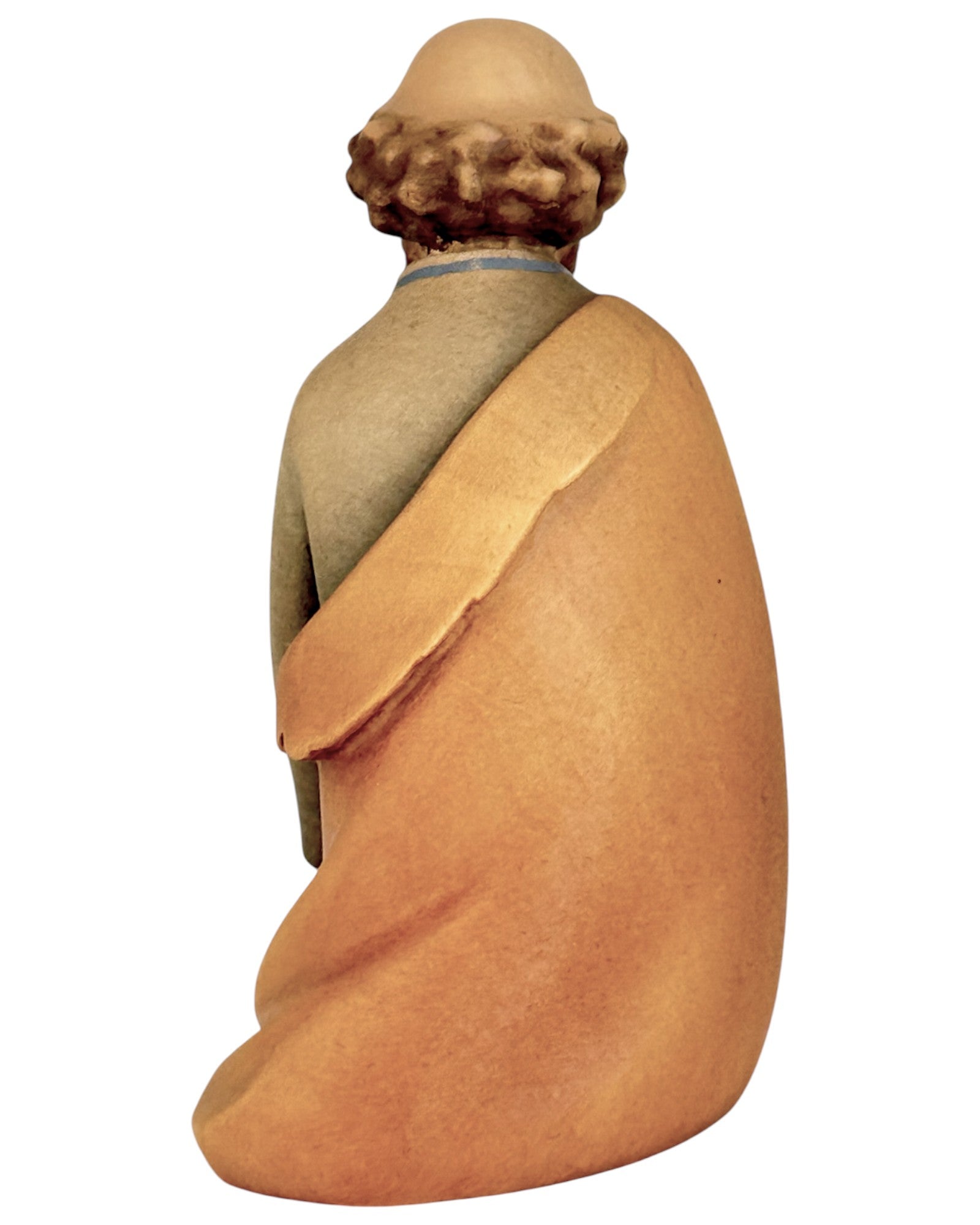 Kneeling Shepherd with Sheep wood carved - color