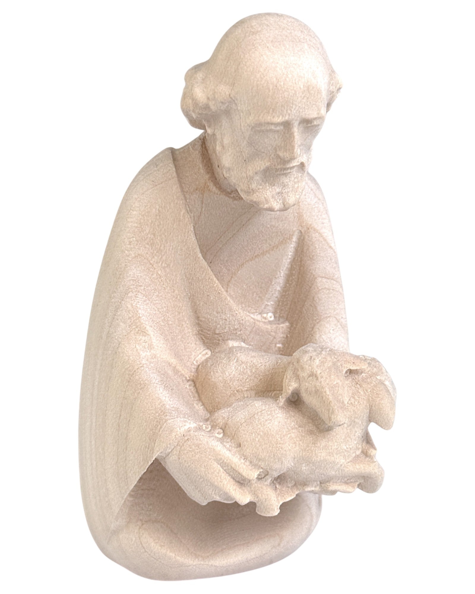 Kneeling Shepherd with Sheep wood carved - color