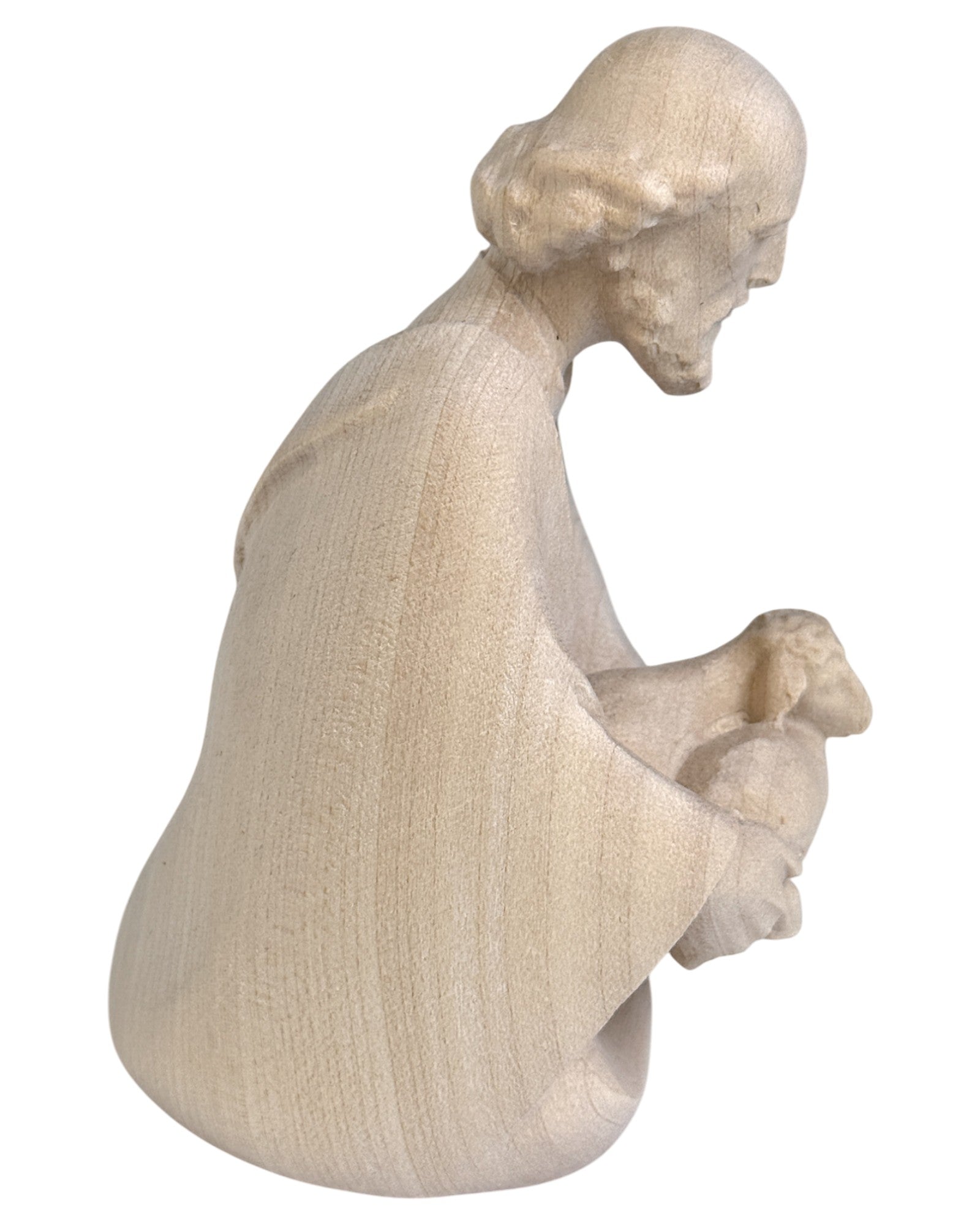 Kneeling Shepherd with Sheep wood carved - color