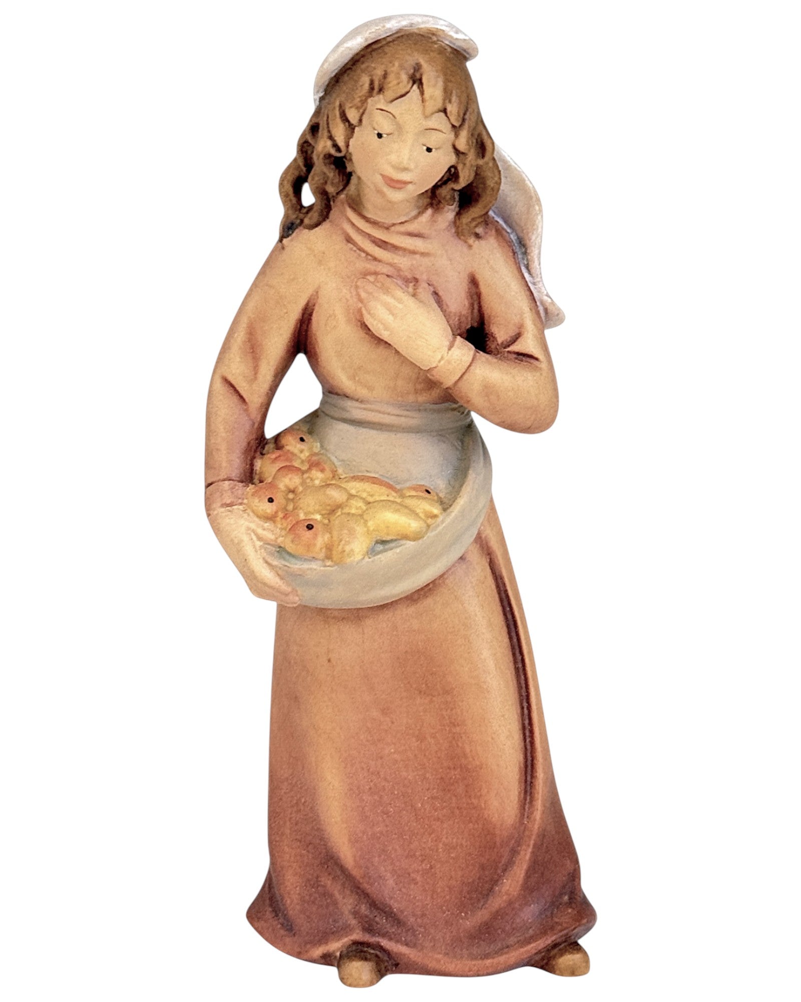 Shepherdess with Fruits wood carved - color