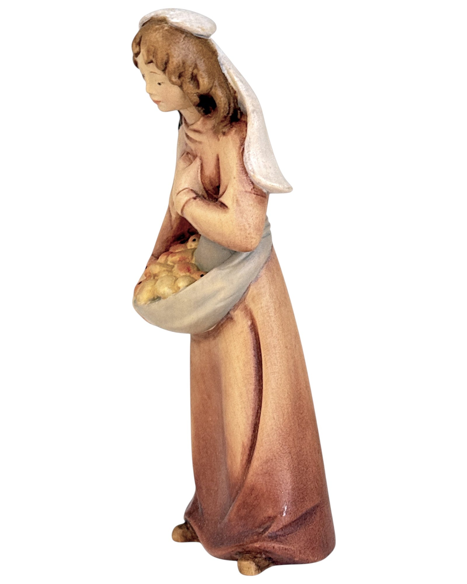 Shepherdess with Fruits wood carved - color