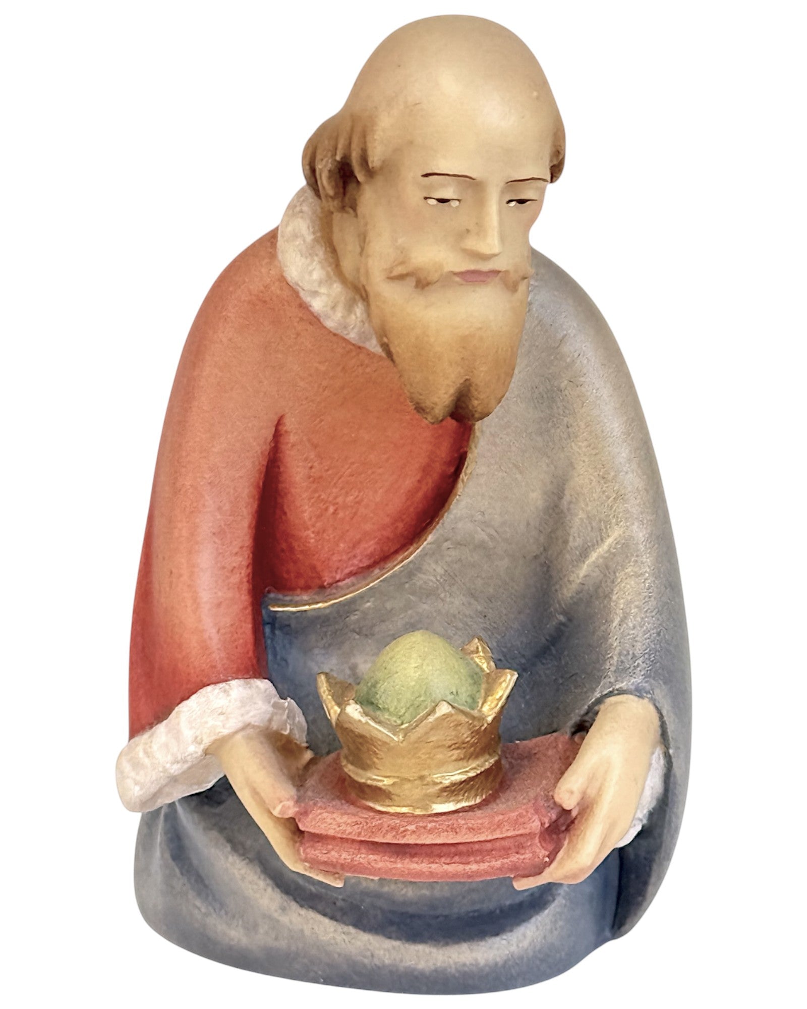 Kneeling King Balthazar wood carved - color