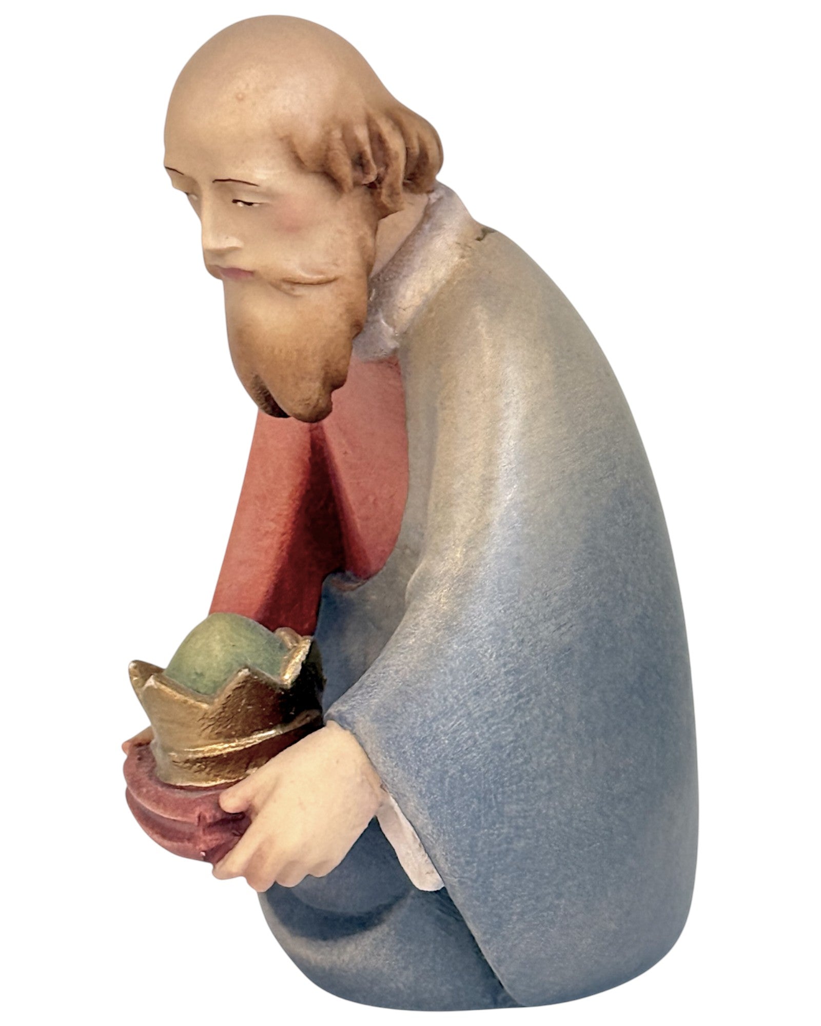Kneeling King Balthazar wood carved - color