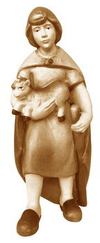 Figurine de berger avec chèvre pour crèche en bois