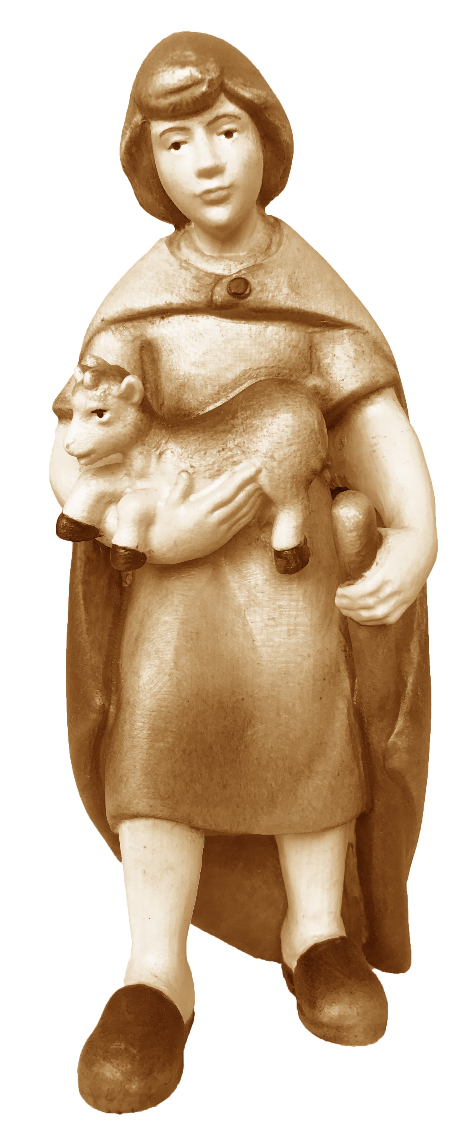 Figurine de berger avec chèvre pour crèche en bois