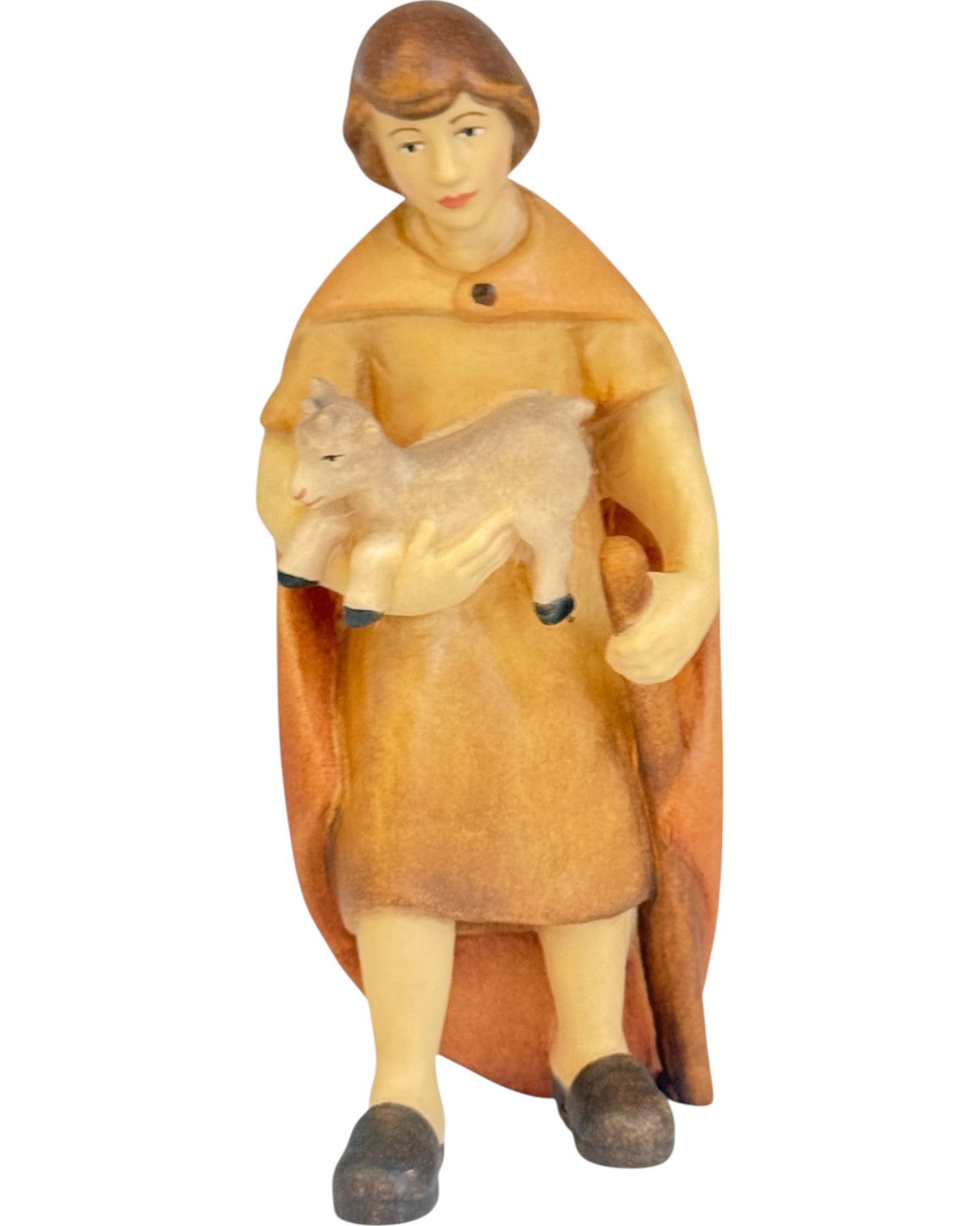 Figurine de berger avec chèvre pour crèche en bois