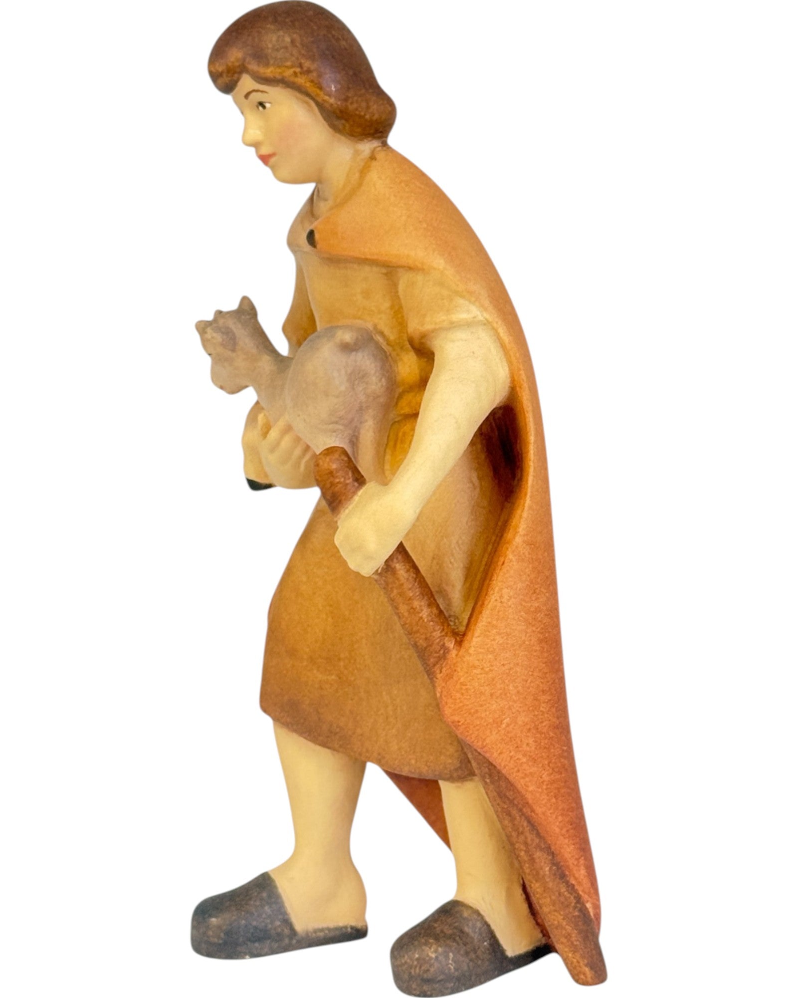 Figurine de berger avec chèvre pour crèche en bois