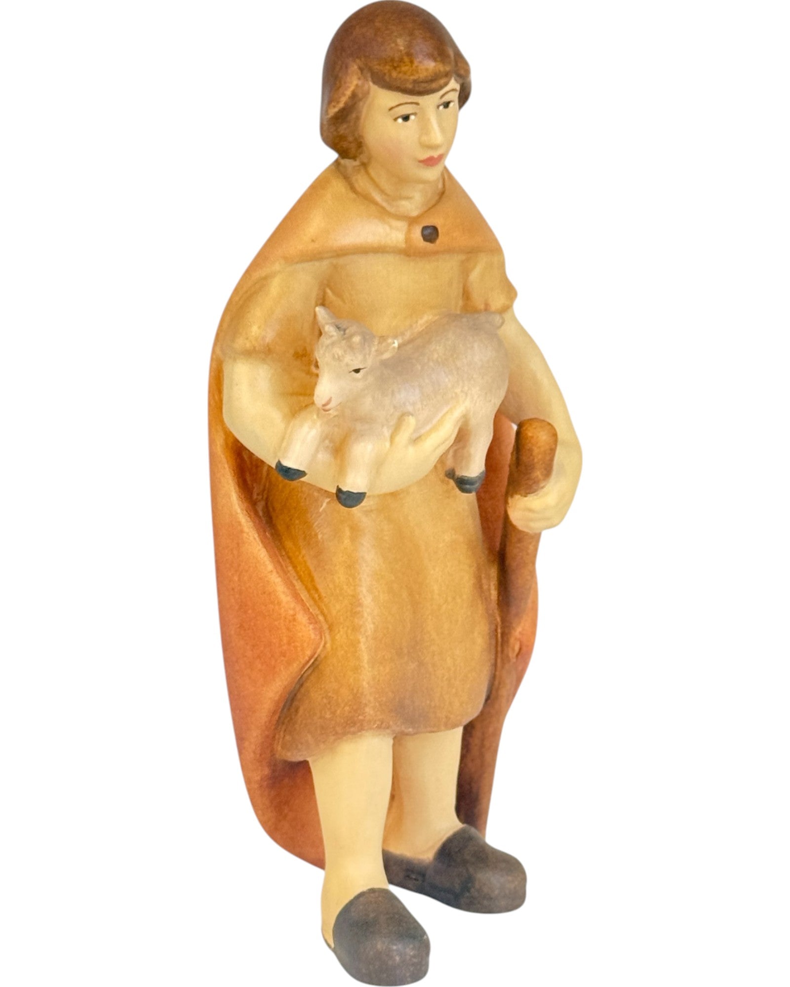 Figurine de berger avec chèvre pour crèche en bois