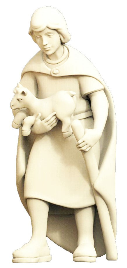 Figurine de berger avec chèvre pour crèche en bois