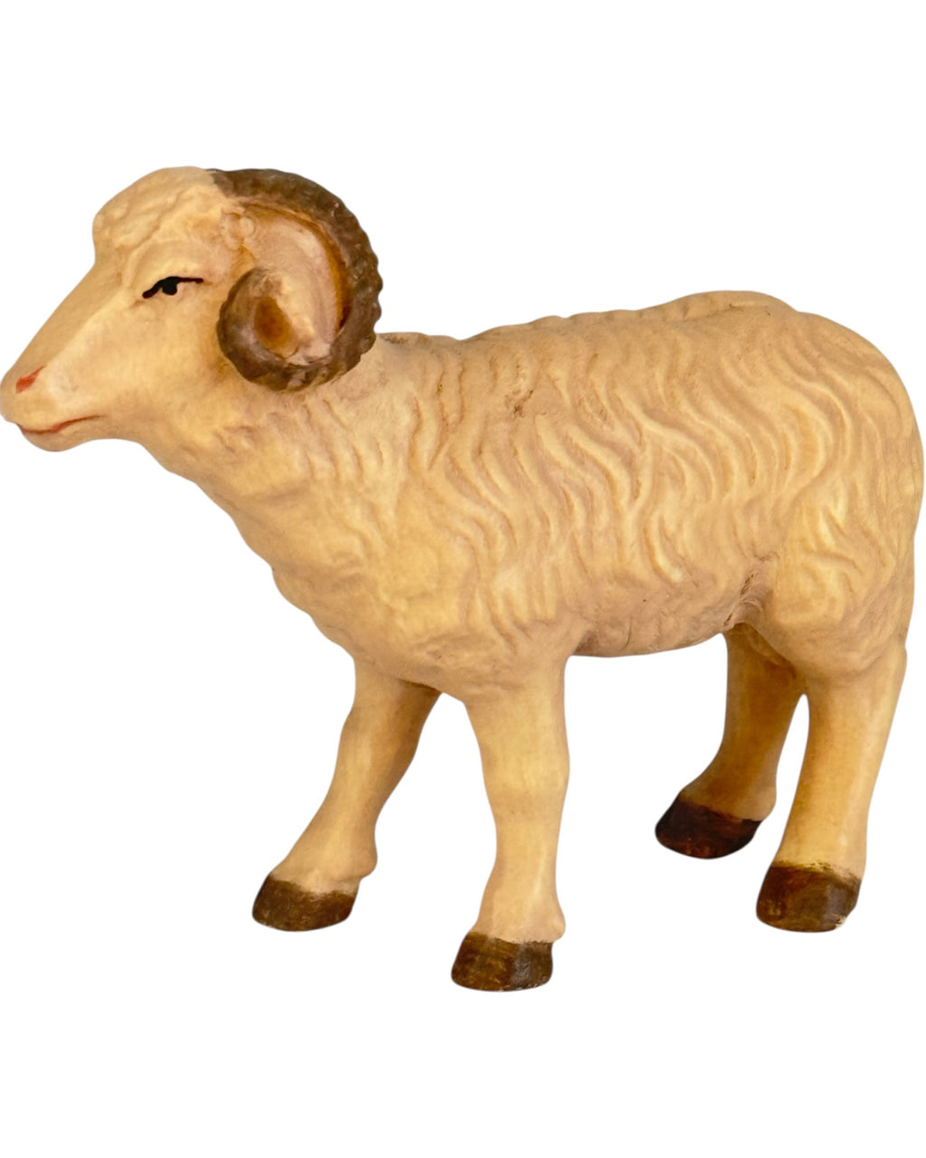 Widder aus Holz Krippenfigur - mit Ölfarben lasiert
